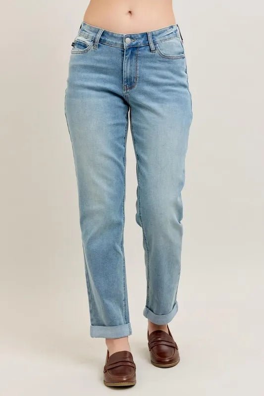 Judy Blue Full Size V - Front Cuff Boyfriend Jeans Plus Size - Blu Lotus Boutique