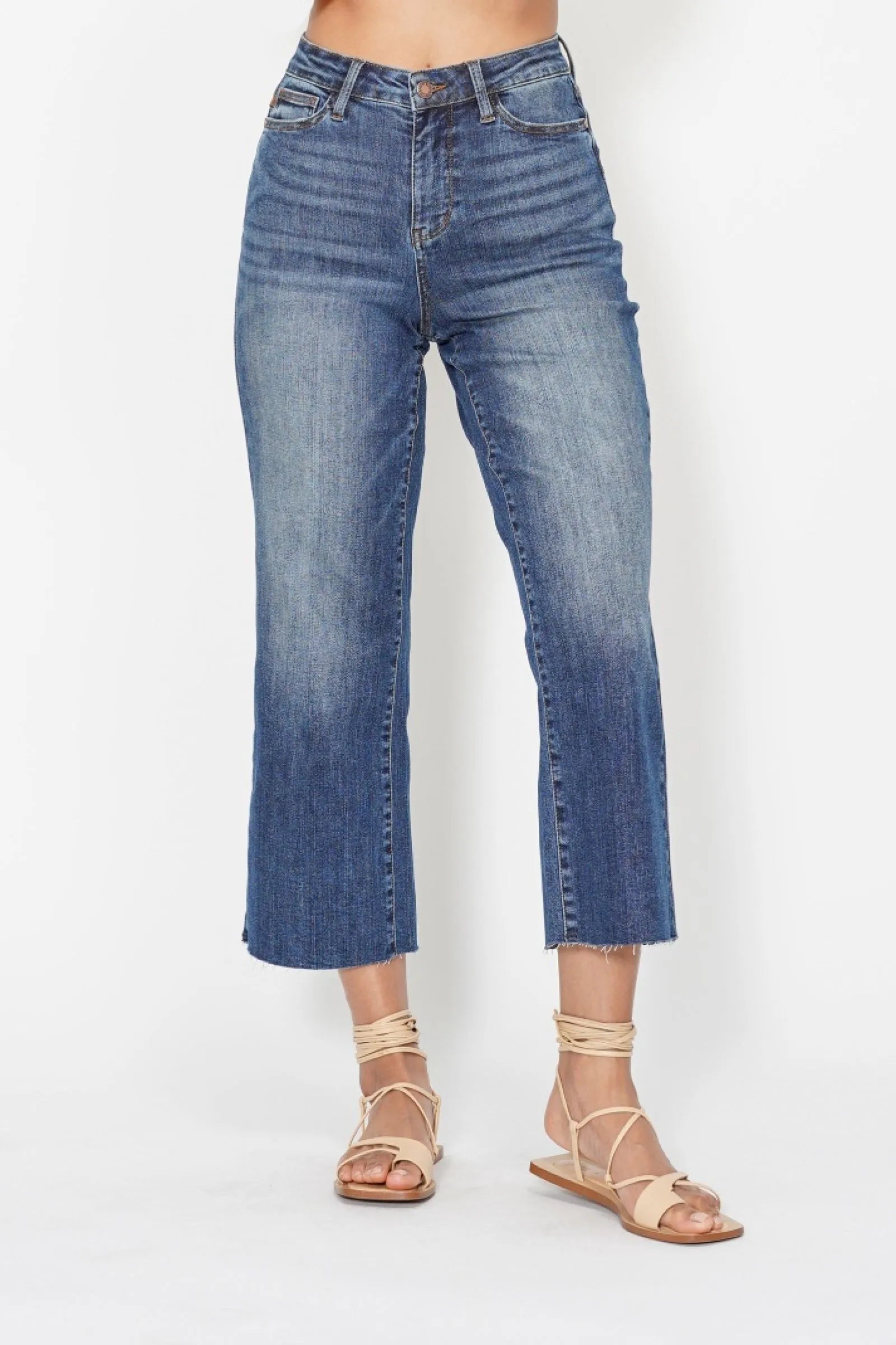 Judy Blue High Waist Back Pocket Embroidery Crop Wide Jeans - Blu Lotus Boutique
