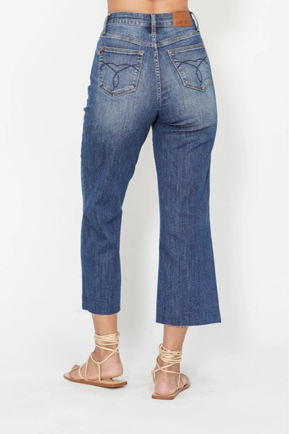 Judy Blue High Waist Back Pocket Embroidery Crop Wide Jeans - Blu Lotus Boutique
