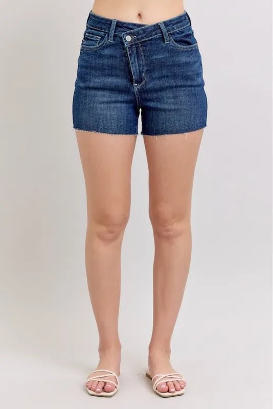 Judy Blue High Waist Criss - Cross Waistband Denim Shorts - Blu Lotus Boutique
