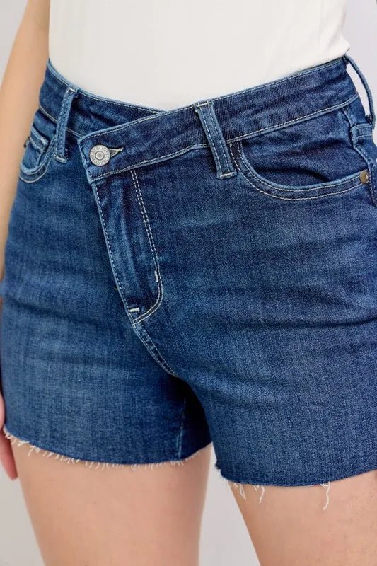 Judy Blue High Waist Criss - Cross Waistband Denim Shorts - Blu Lotus Boutique