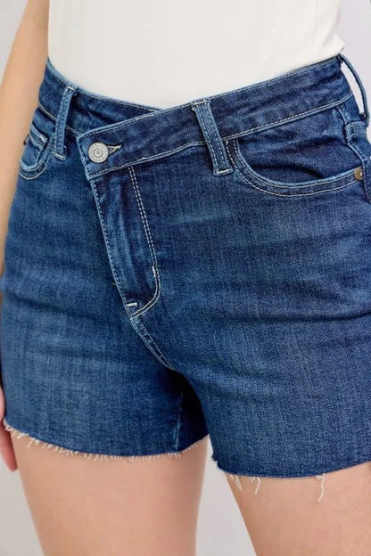 Judy Blue High Waist Criss - Cross Waistband Denim Shorts - Blu Lotus Boutique