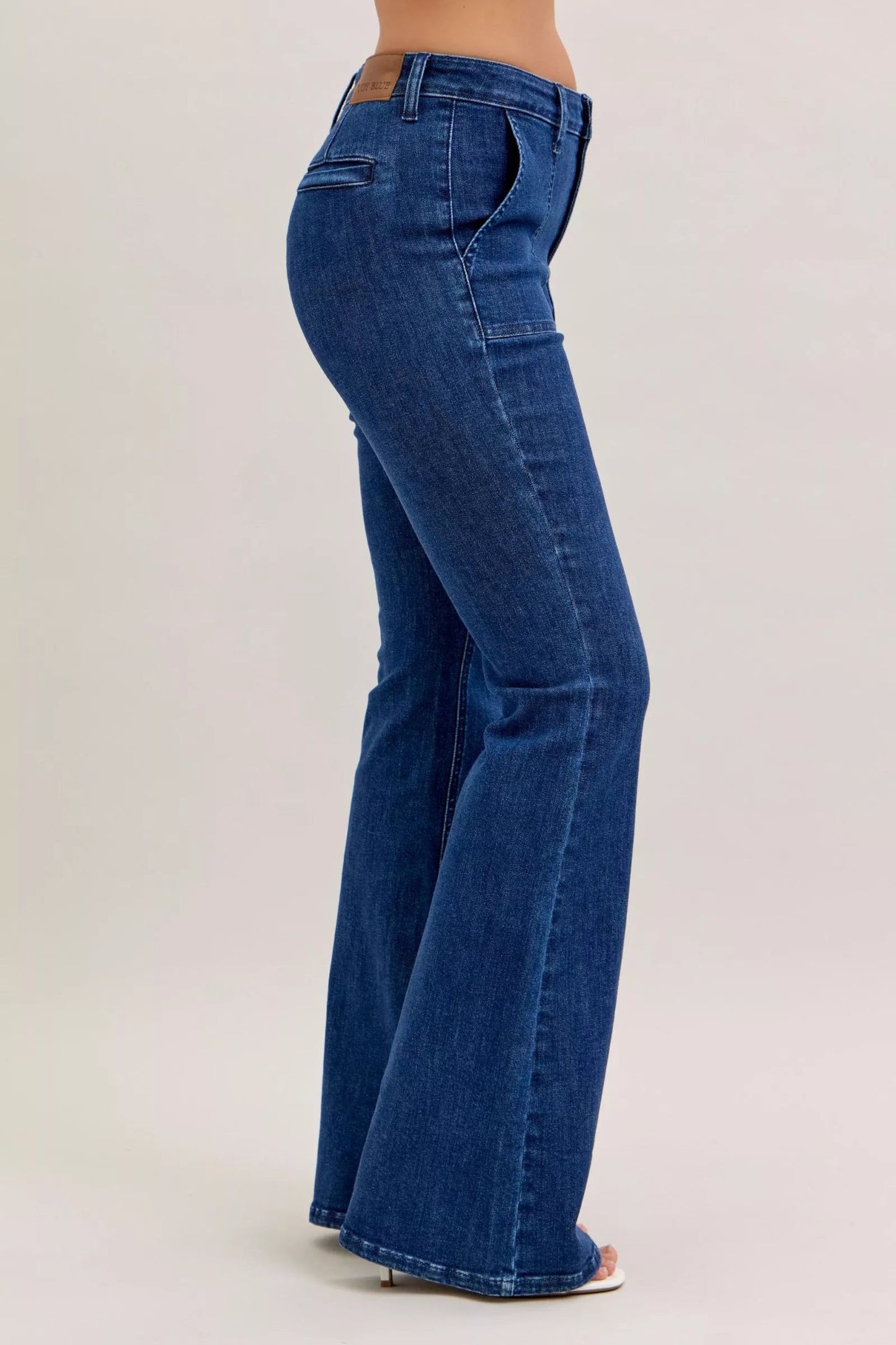 Judy Blue High Waist Flare Jeans with Front Patch Pockets - Blu Lotus Boutique