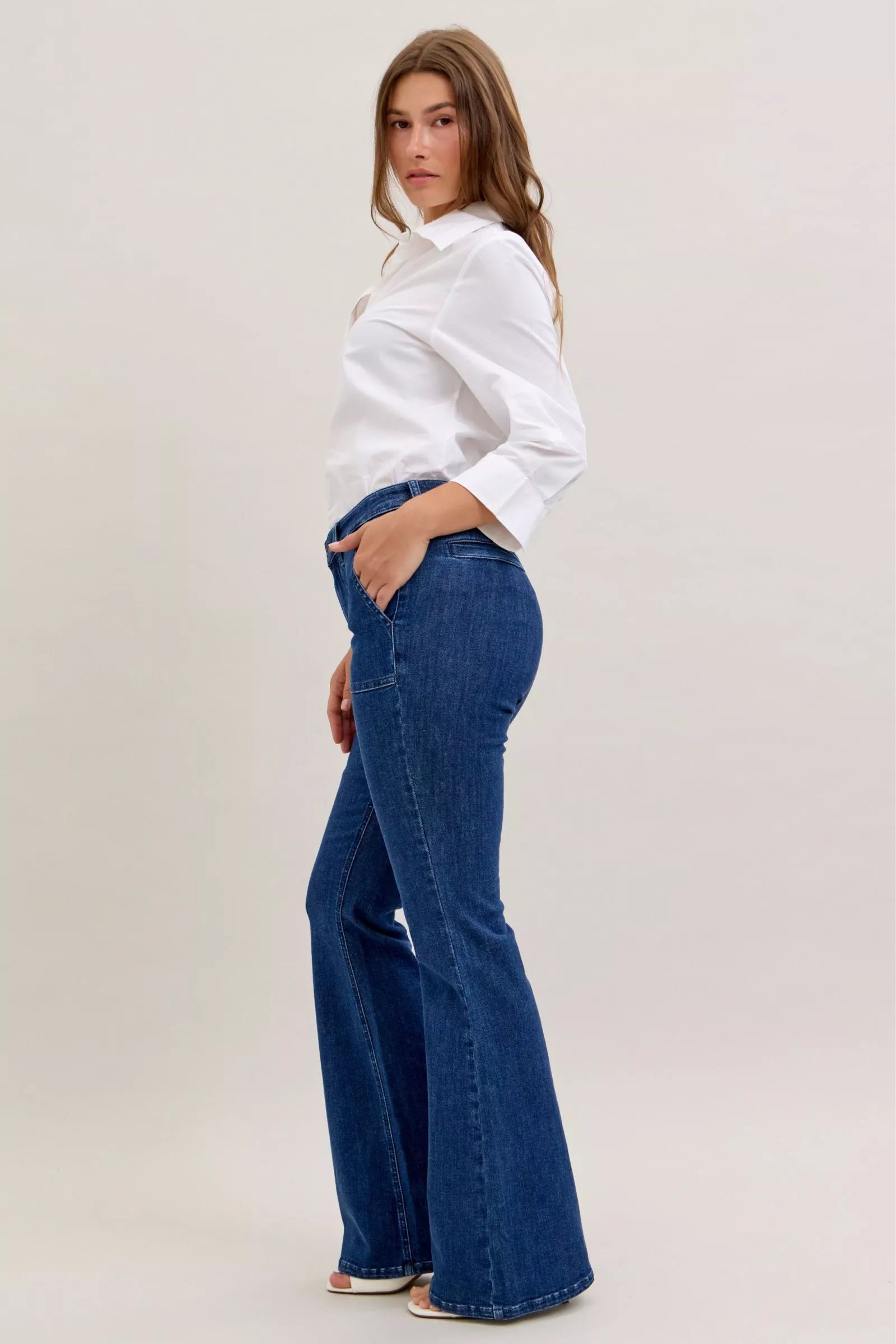 Judy Blue High Waist Flare Jeans with Front Patch Pockets - Blu Lotus Boutique