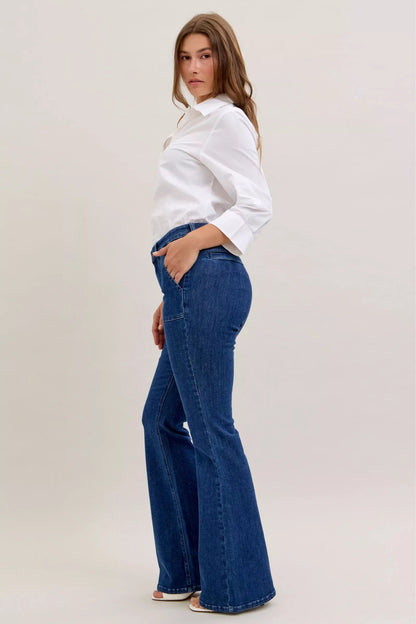 Judy Blue High Waist Flare Jeans with Front Patch Pockets - Blu Lotus Boutique