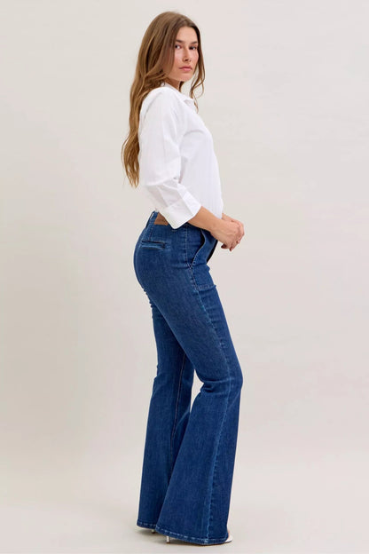 Judy Blue High Waist Flare Jeans with Front Patch Pockets - Blu Lotus Boutique