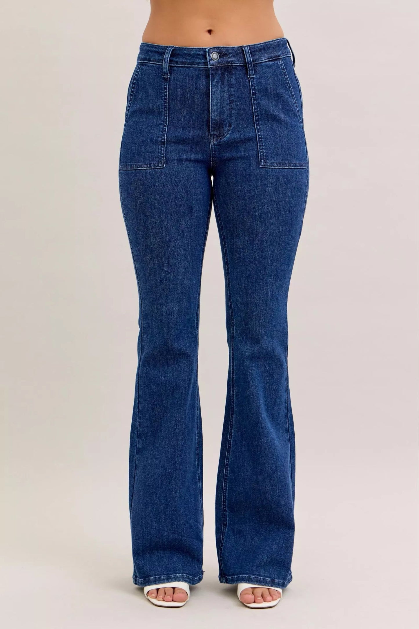 Judy Blue High Waist Flare Jeans with Front Patch Pockets - Blu Lotus Boutique