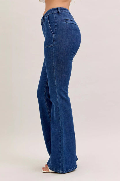Judy Blue High Waist Flare Jeans with Front Patch Pockets - Blu Lotus Boutique