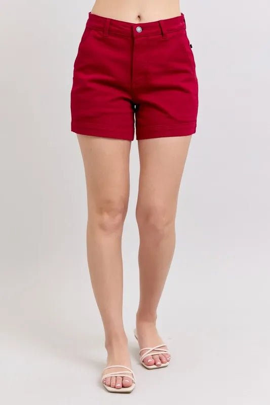 Judy Blue High Waist Tummy Control Garment Dyed Heart Shaped Denim Shorts - Blu Lotus Boutique