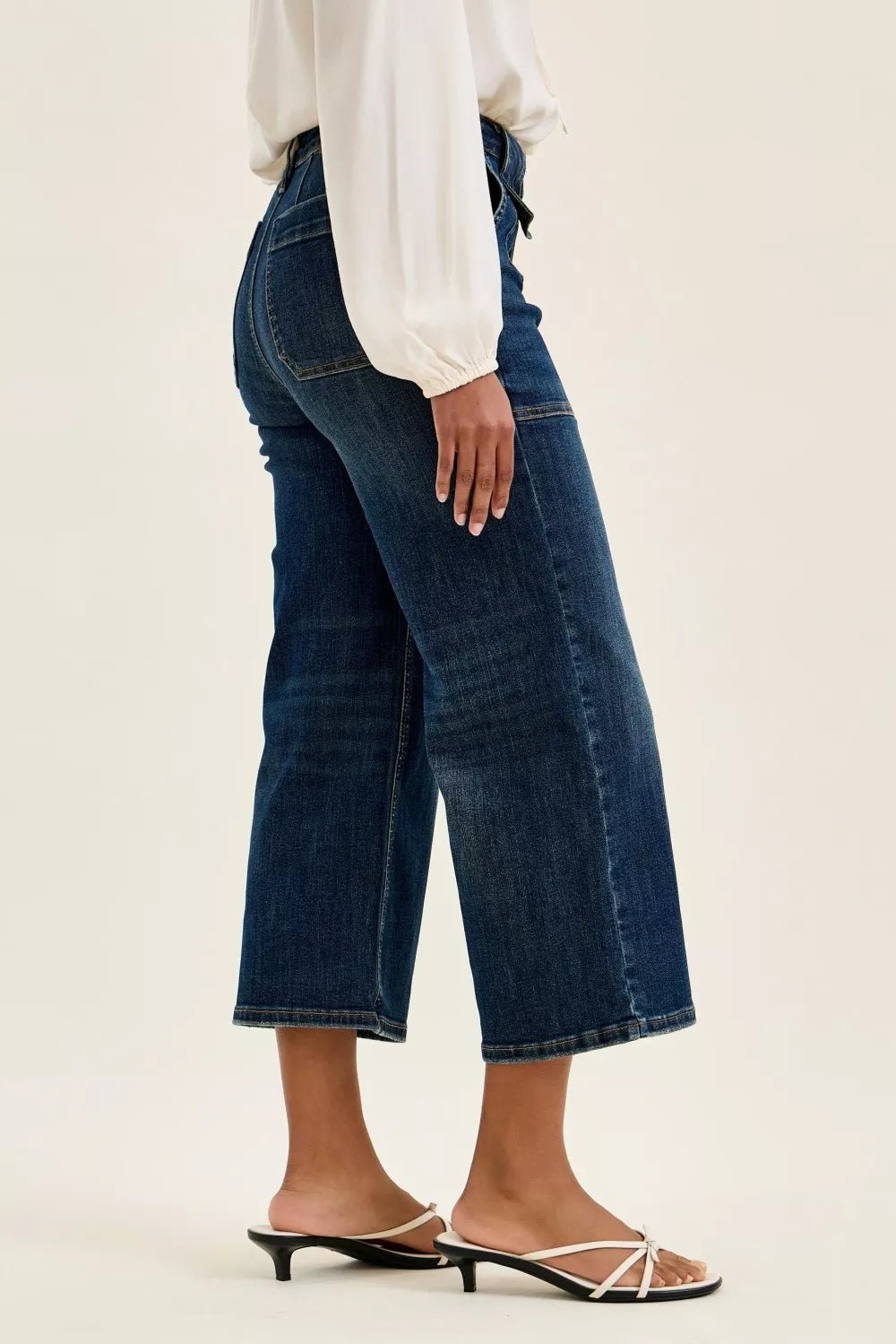 Judy Blue High Waist Wide Crop Utility Jeans with Patch Pocket - Blu Lotus Boutique