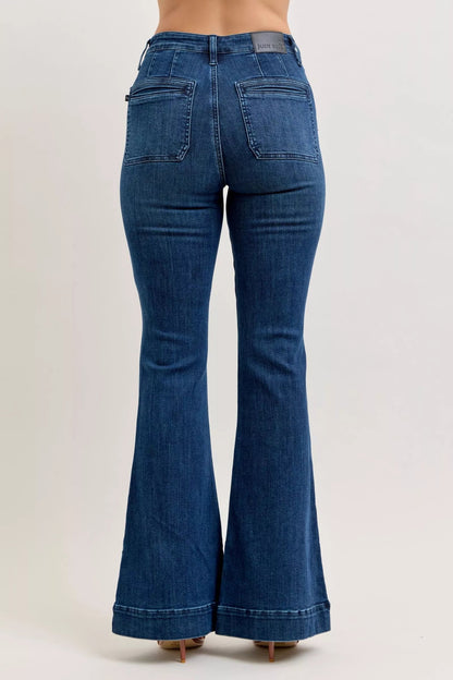 Judy Blue High - Waisted Flare Jeans with Front Pockets - Blu Lotus Boutique
