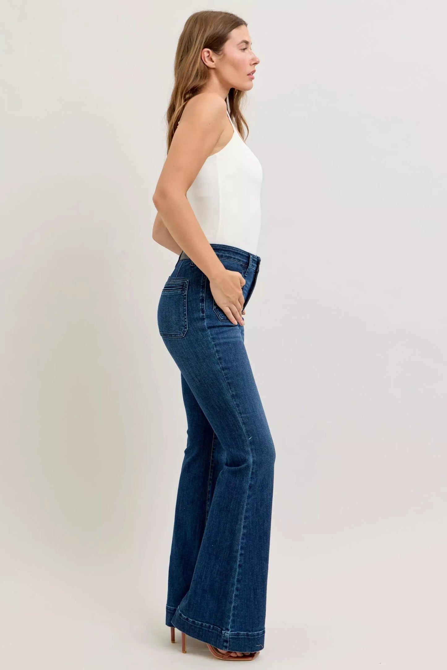 Judy Blue High - Waisted Flare Jeans with Front Pockets - Blu Lotus Boutique