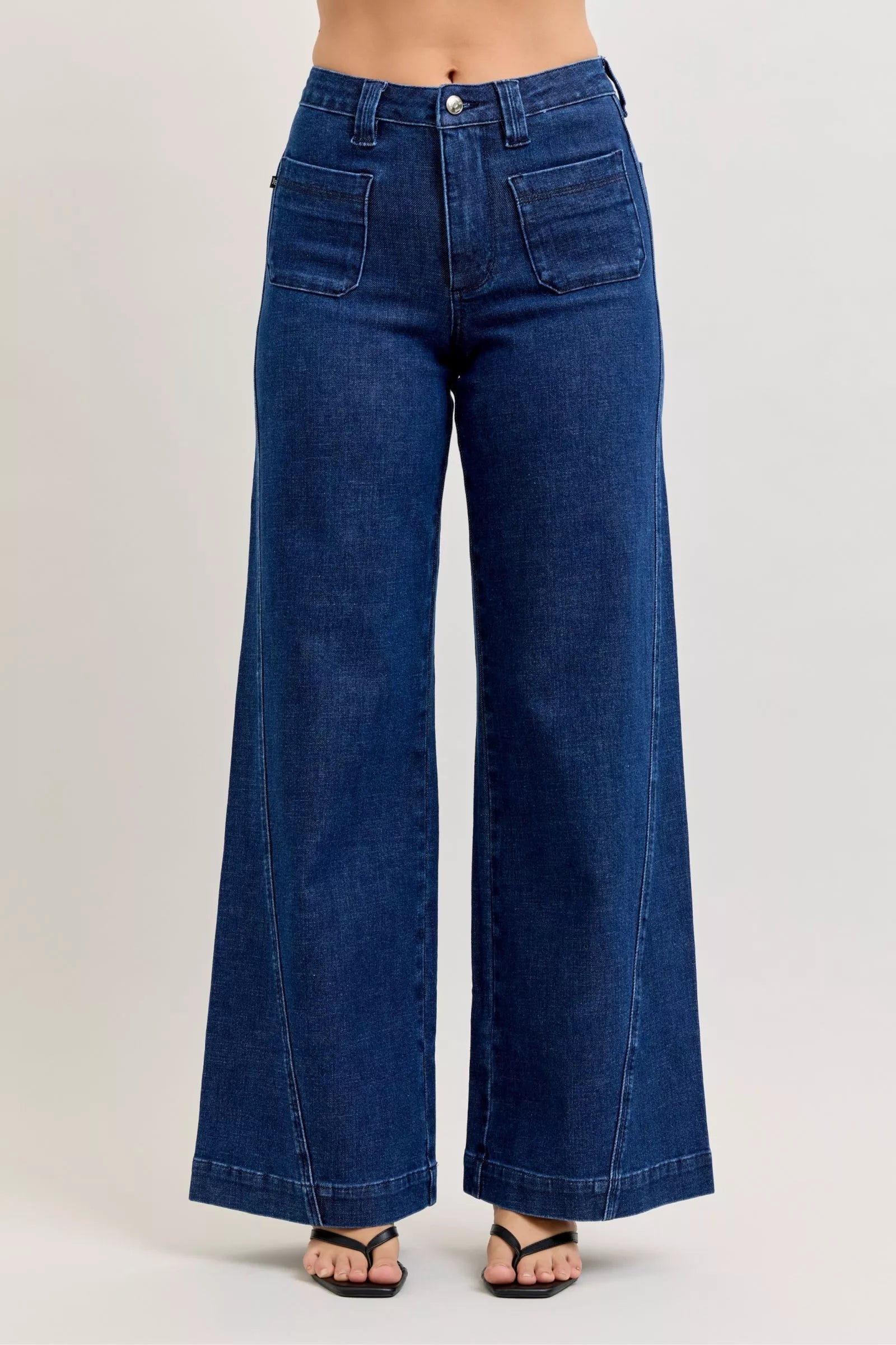 Judy Blue High - Waisted Retro Wide Jeans with Patch Pkts & Twisted Seams - Blu Lotus Boutique