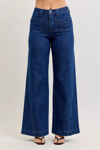 Judy Blue High - Waisted Retro Wide Jeans with Patch Pkts & Twisted Seams - Blu Lotus Boutique