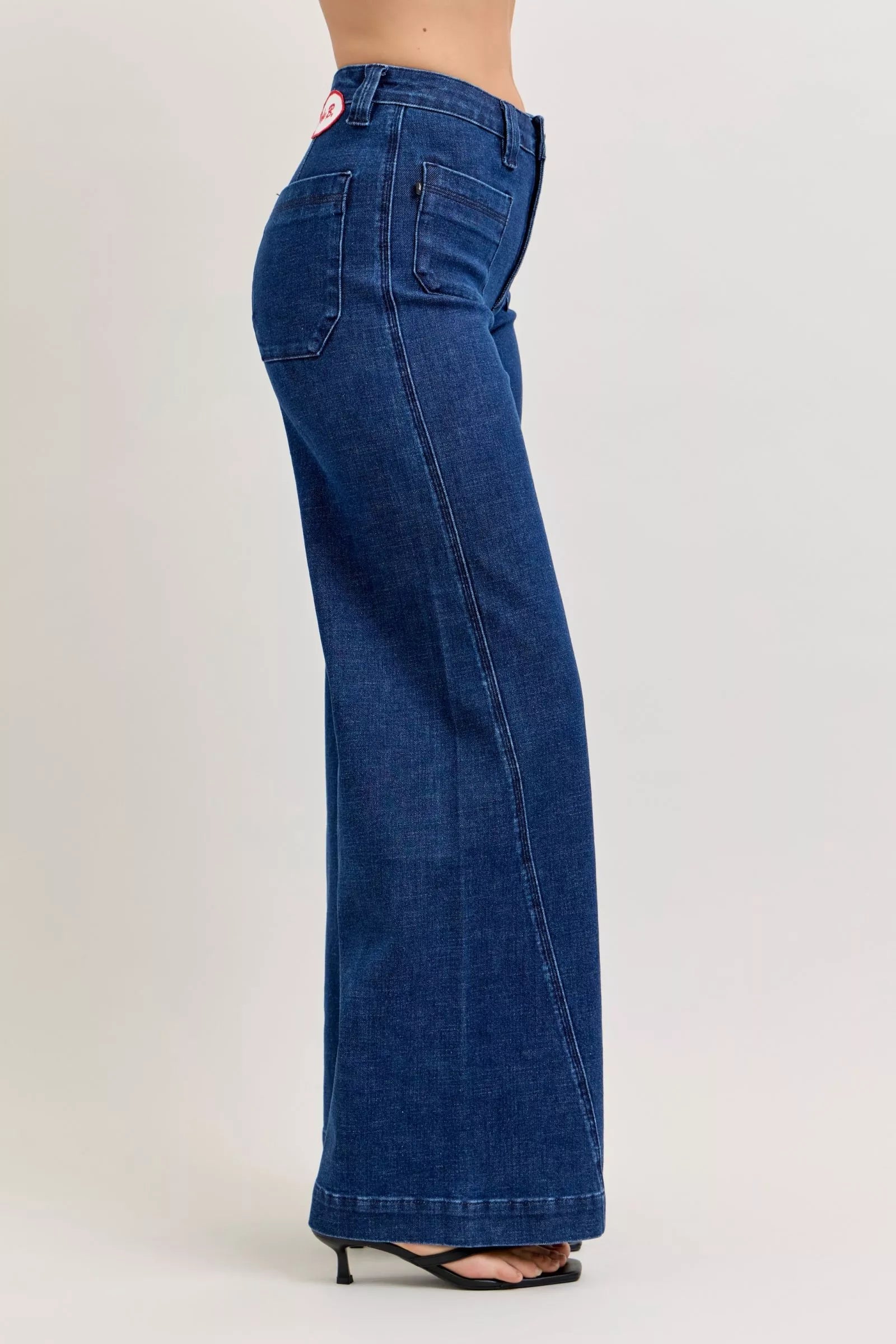 Judy Blue High - Waisted Retro Wide Jeans with Patch Pkts & Twisted Seams - Blu Lotus Boutique