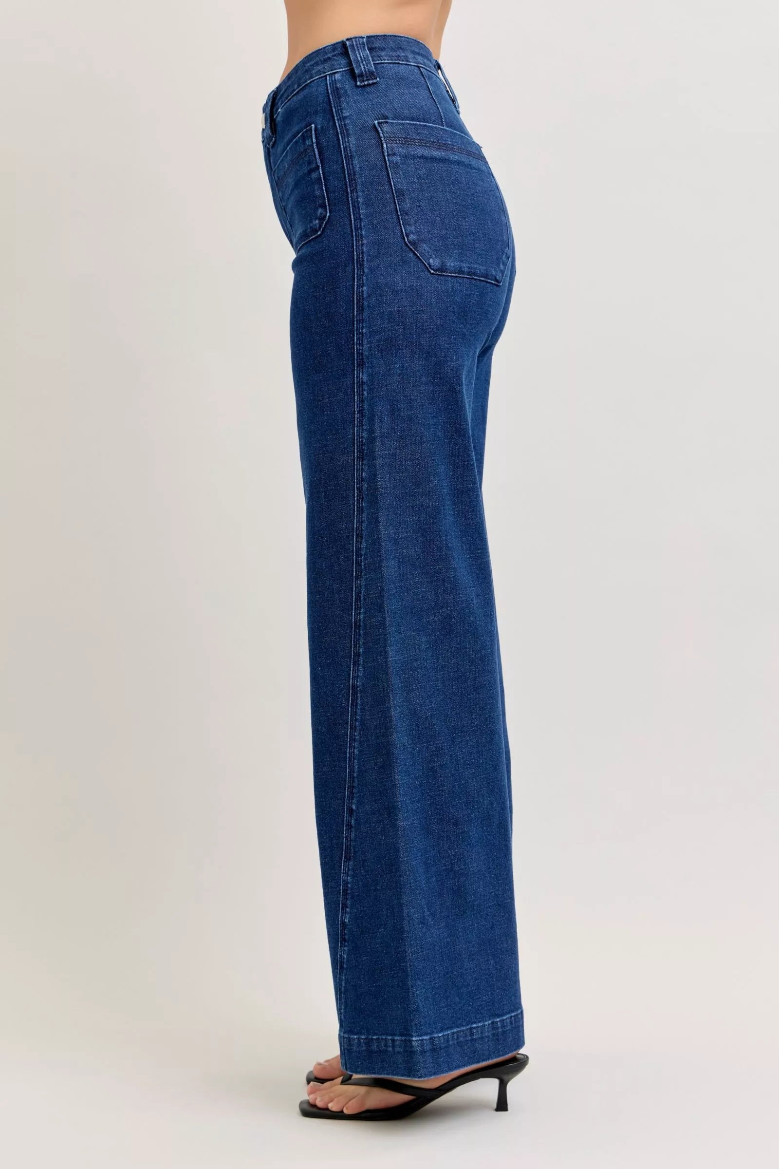 Judy Blue High - Waisted Retro Wide Jeans with Patch Pkts & Twisted Seams - Blu Lotus Boutique