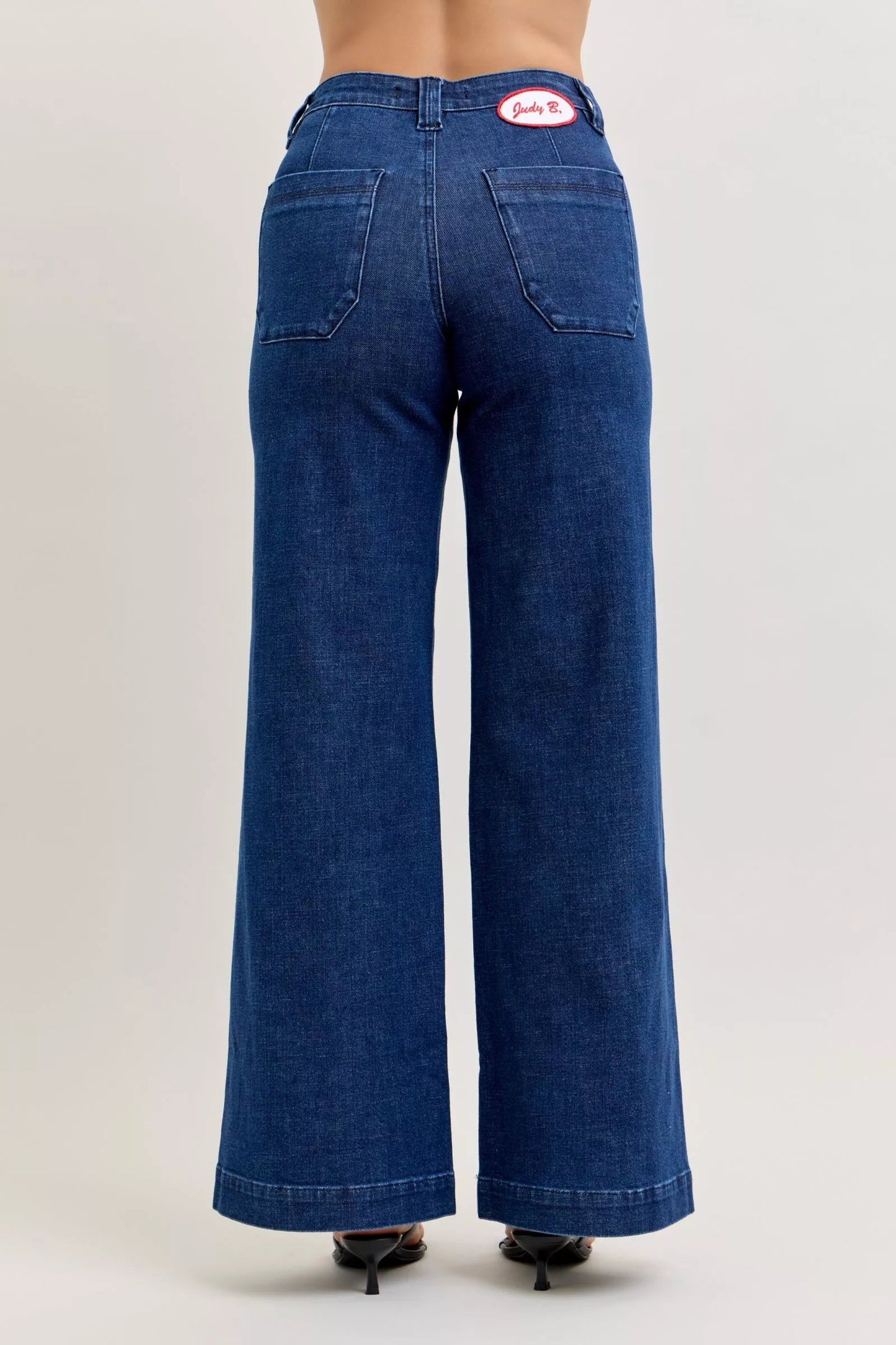 Judy Blue High - Waisted Retro Wide Jeans with Patch Pkts & Twisted Seams - Blu Lotus Boutique