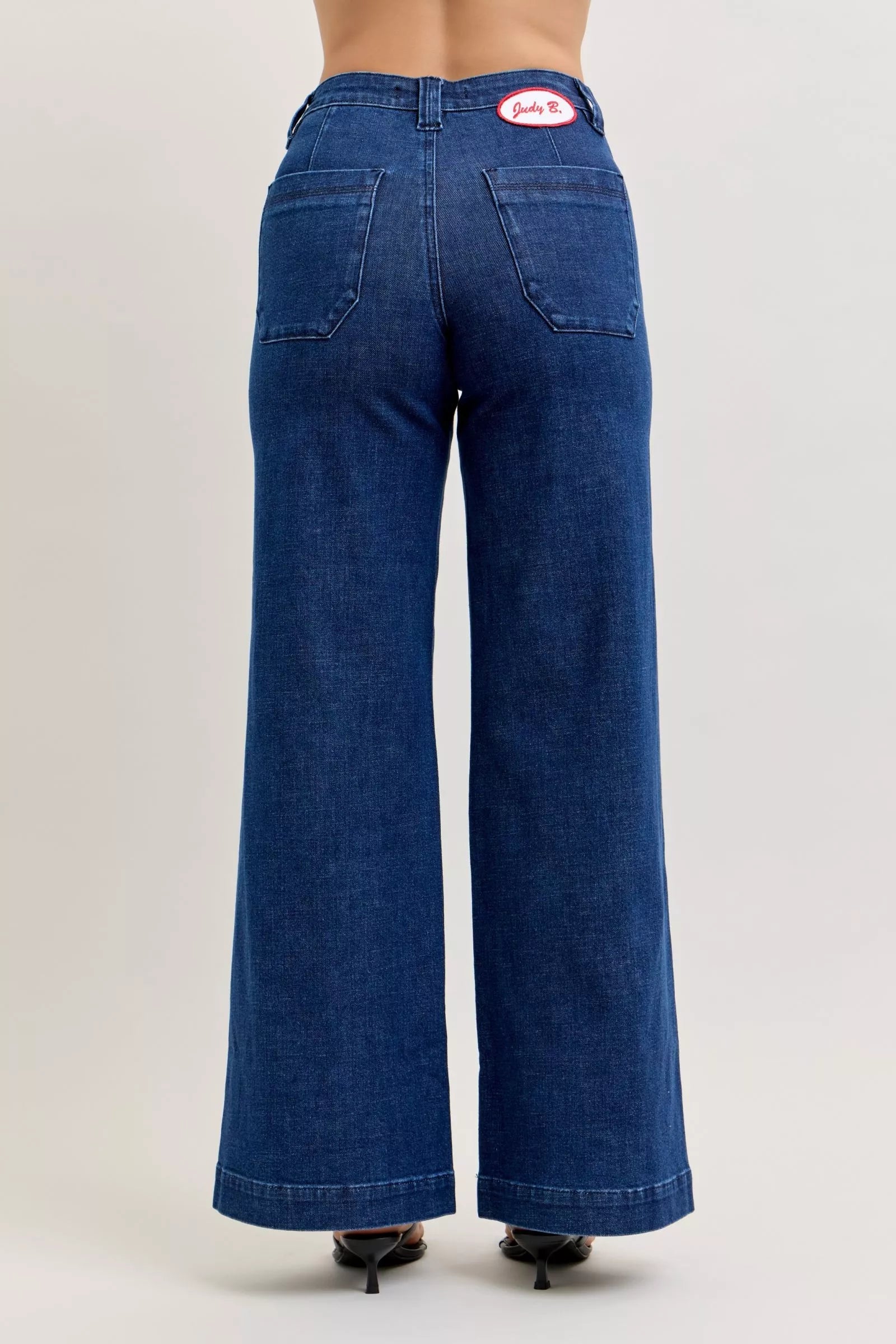 Judy Blue High - Waisted Retro Wide Jeans with Patch Pkts & Twisted Seams - Blu Lotus Boutique