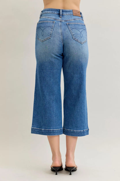 Judy Blue Mid Rise Crop Wide Leg Jeans - Blu Lotus Boutique
