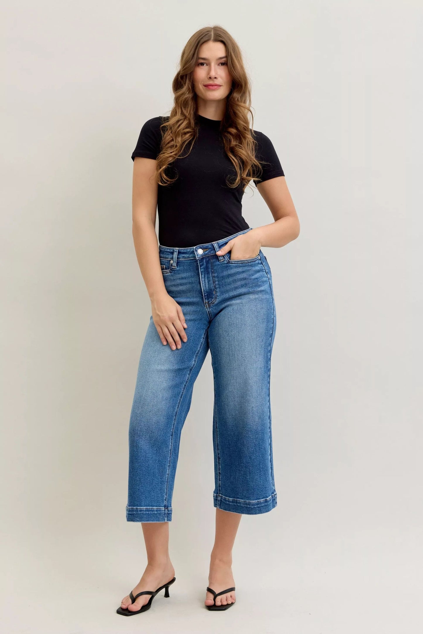 Judy Blue Mid Rise Crop Wide Leg Jeans - Blu Lotus Boutique