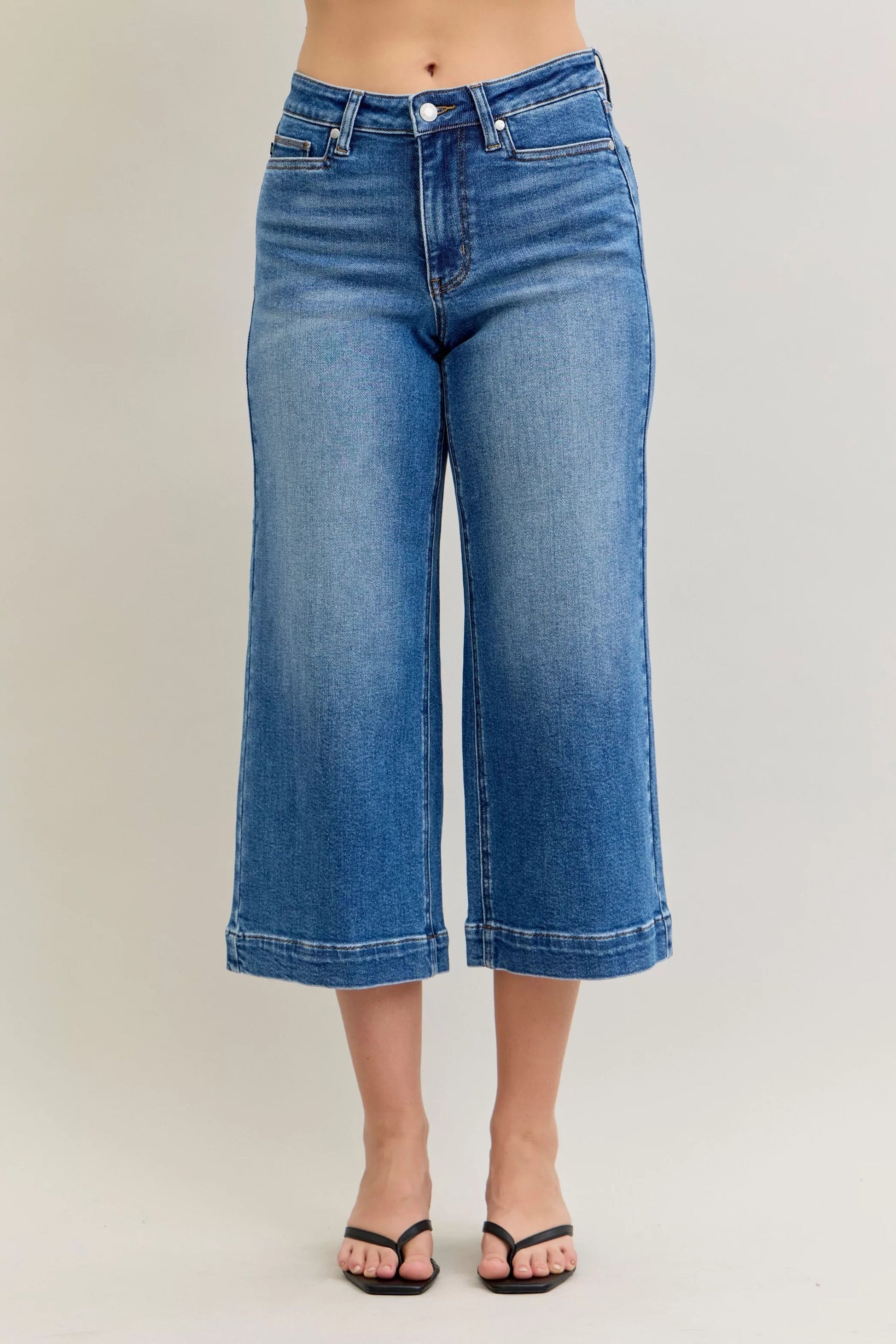 Judy Blue Mid Rise Crop Wide Leg Jeans - Blu Lotus Boutique