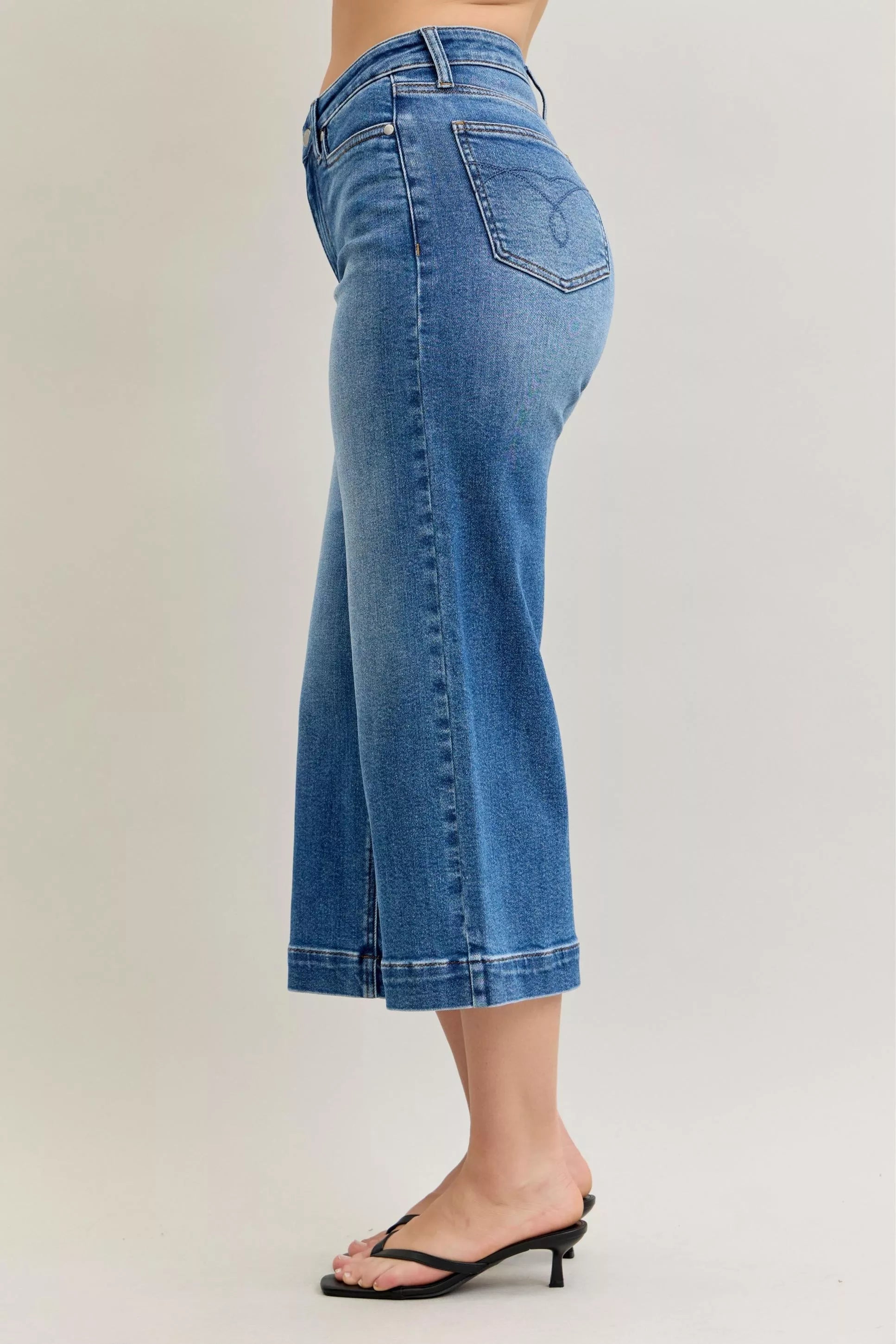 Judy Blue Mid Rise Crop Wide Leg Jeans - Blu Lotus Boutique