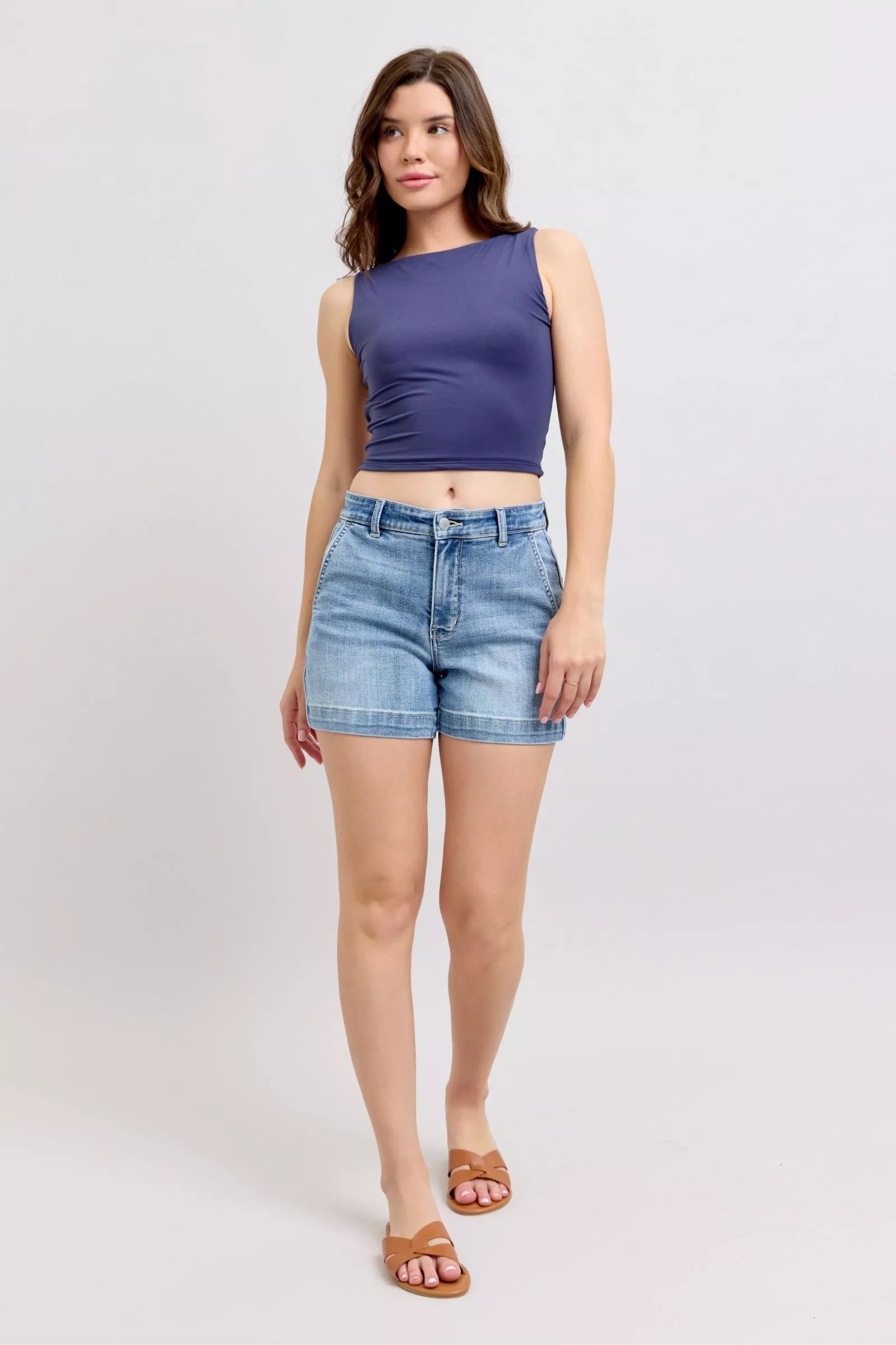 Judy Blue Mid Rise Denim Shorts - Blu Lotus Boutique