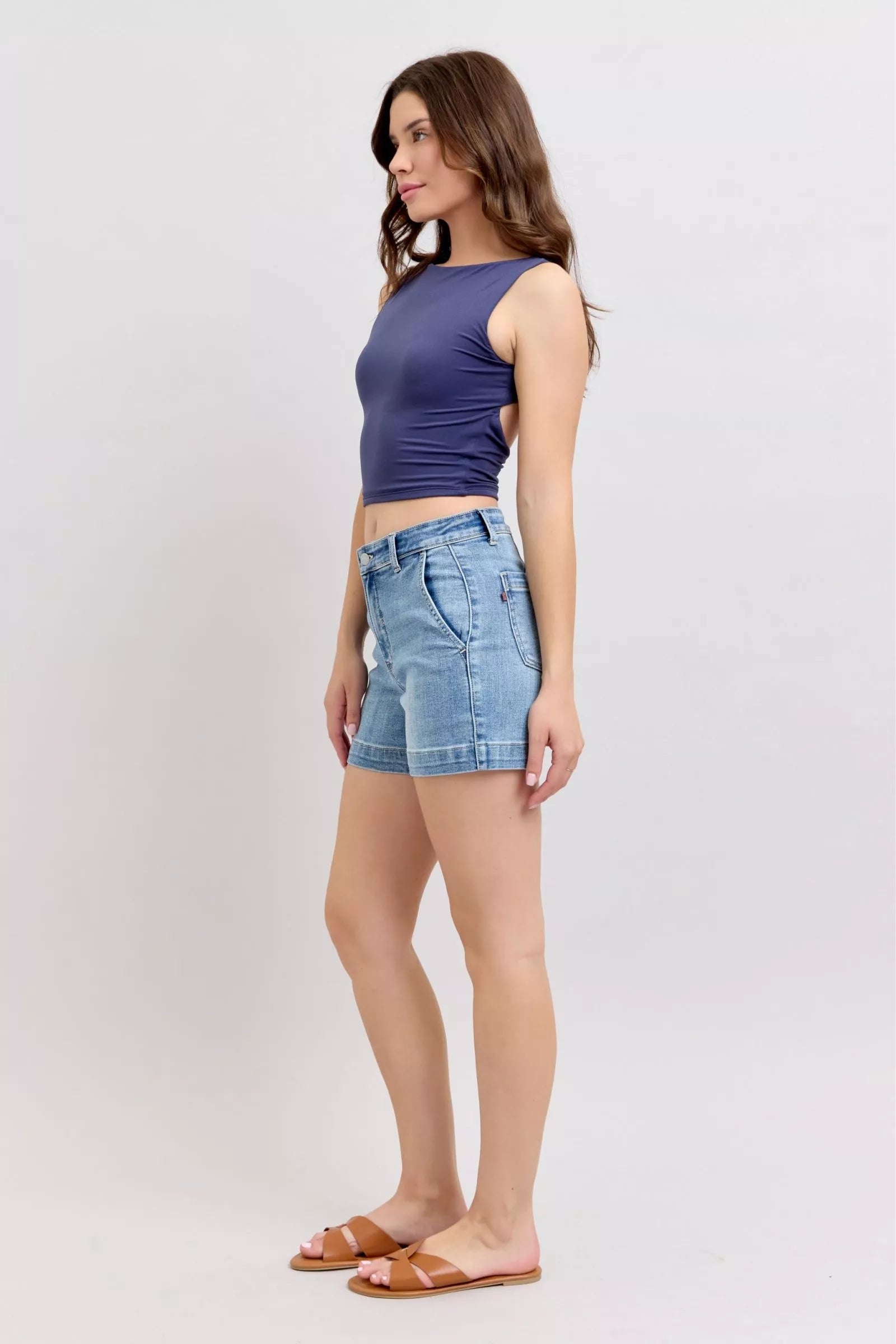 Judy Blue Mid Rise Denim Shorts - Blu Lotus Boutique