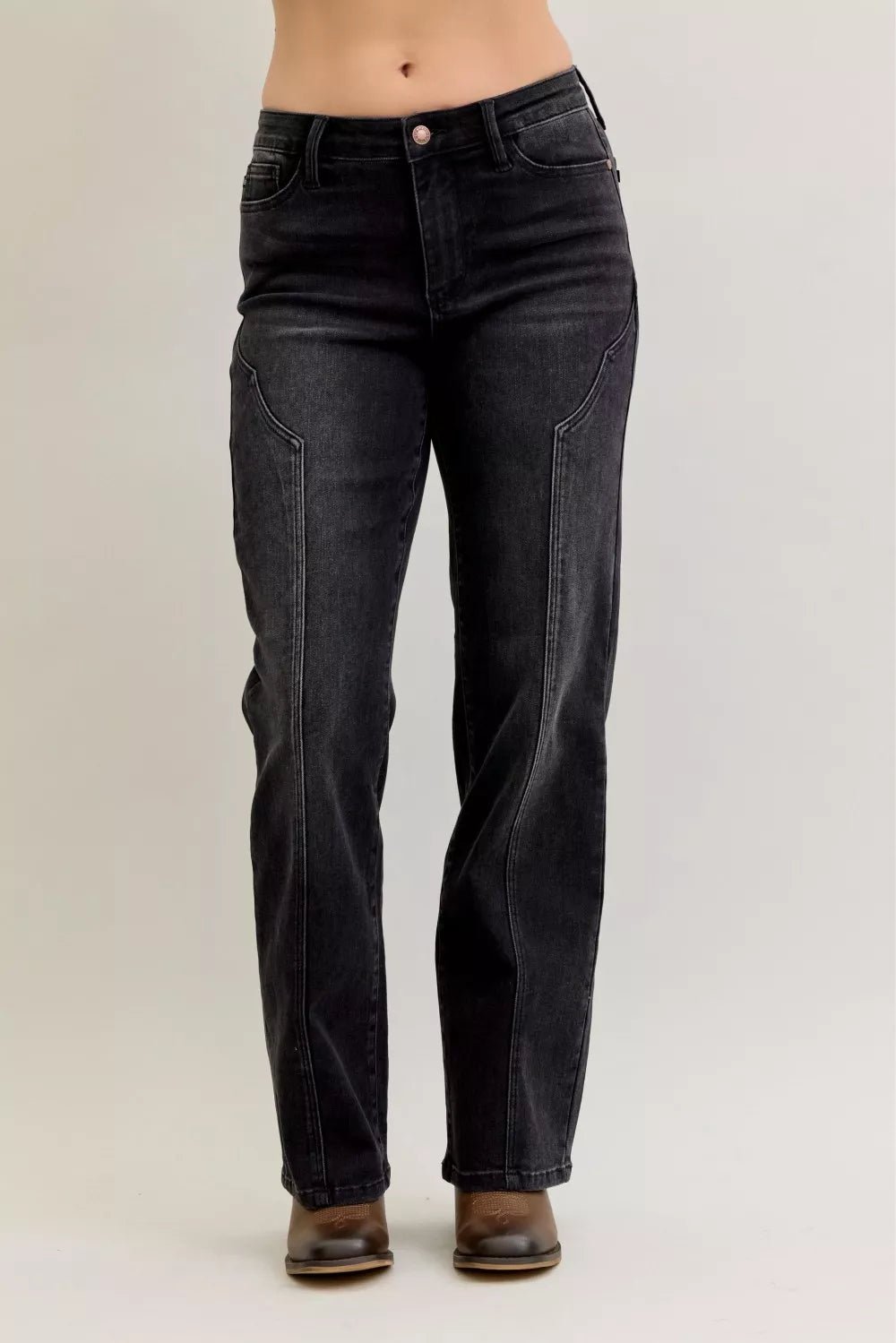 Judy Blue Mid Rise Straight Western Seam Detail Jeans - Blu Lotus Boutique