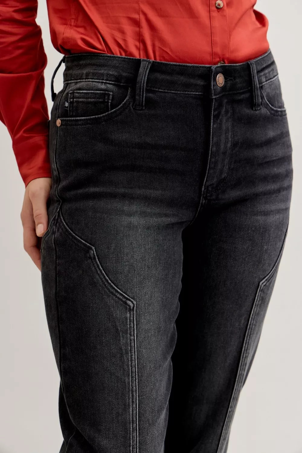Judy Blue Mid Rise Straight Western Seam Detail Jeans - Blu Lotus Boutique
