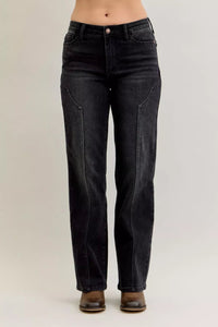 Judy Blue Mid Rise Straight Western Seam Detail Jeans - Blu Lotus Boutique