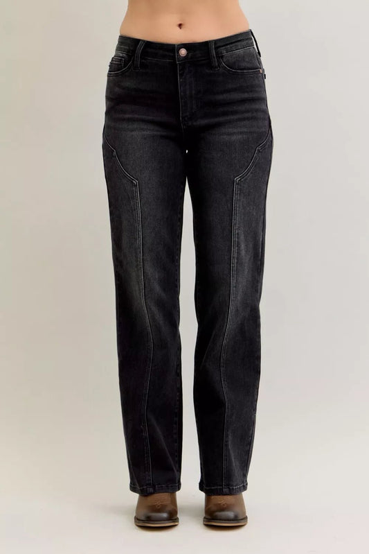 Judy Blue Mid Rise Straight Western Seam Detail Jeans - Blu Lotus Boutique