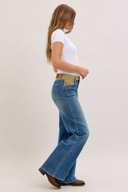 Judy Blue MR Column Straight Jeans with Corduroy Waist - Blu Lotus Boutique