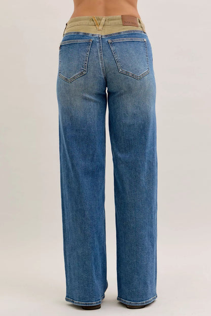 Judy Blue MR Column Straight Jeans with Corduroy Waist - Blu Lotus Boutique