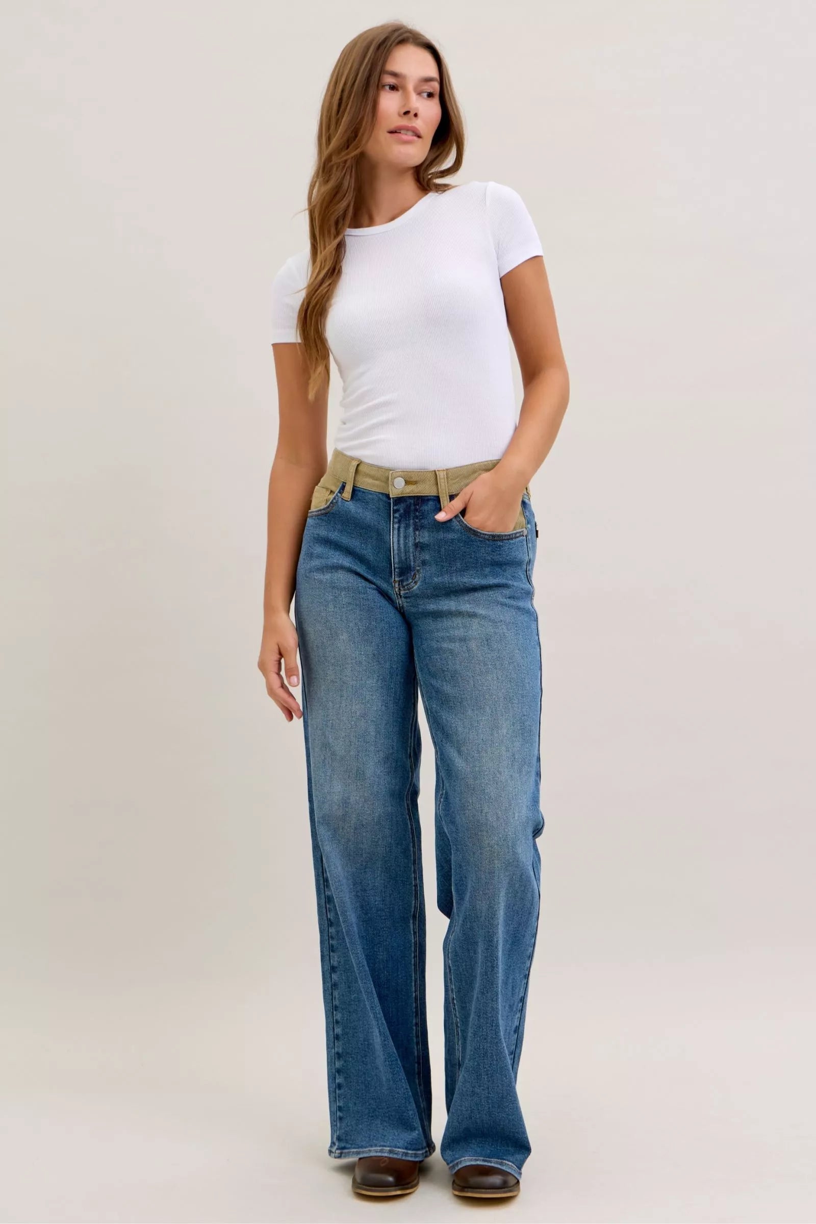 Judy Blue MR Column Straight Jeans with Corduroy Waist - Blu Lotus Boutique
