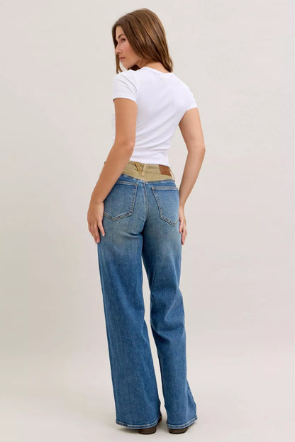 Judy Blue MR Column Straight Jeans with Corduroy Waist - Blu Lotus Boutique