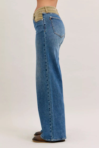 Judy Blue MR Column Straight Jeans with Corduroy Waist - Blu Lotus Boutique