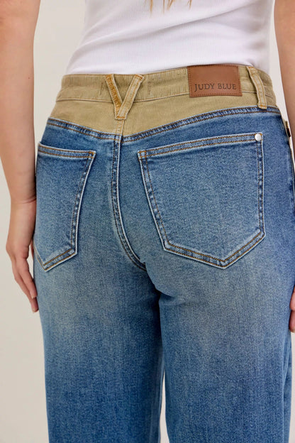 Judy Blue MR Column Straight Jeans with Corduroy Waist - Blu Lotus Boutique