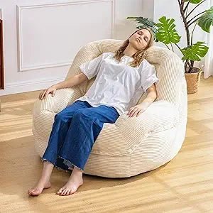 Jumbo Corduroy Bean Bag Chair with Armrests - Plush Seating for Adults, Ideal for Relaxing - Blu Lotus Boutique