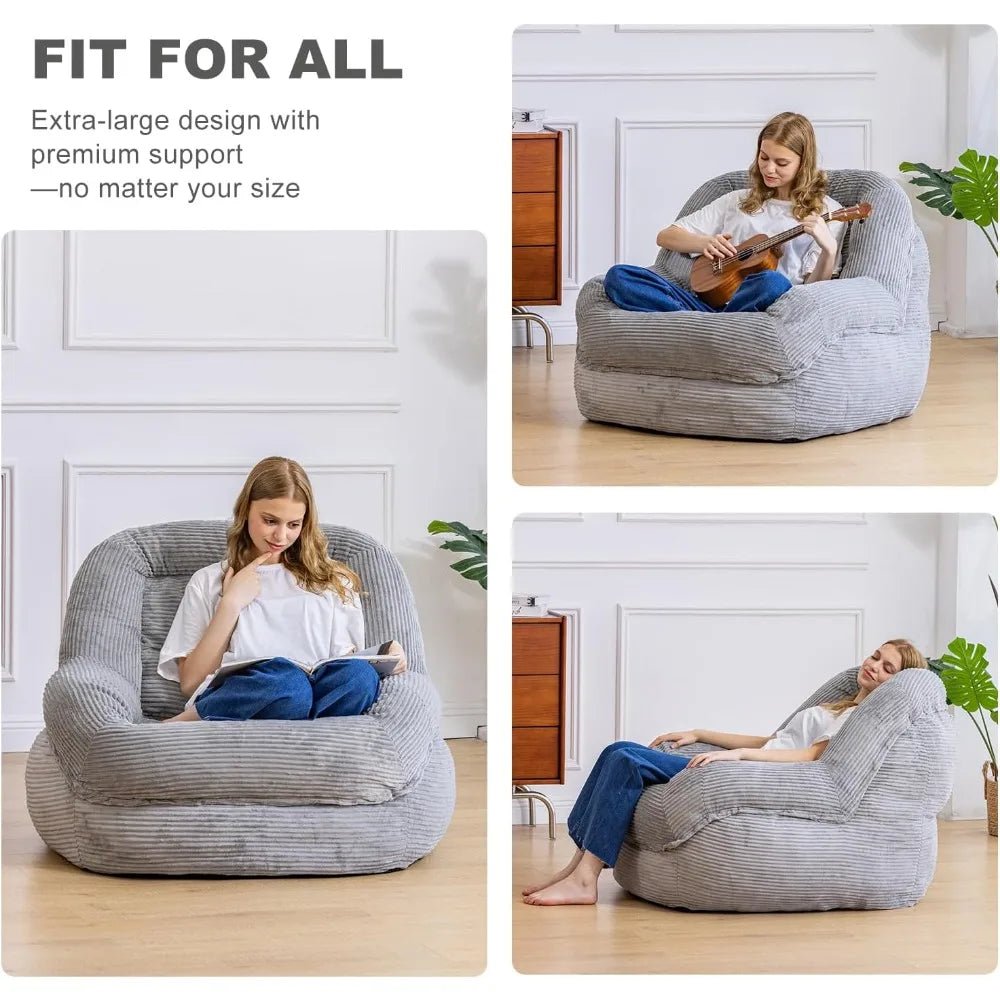 Jumbo Corduroy Bean Bag Chair with Armrests - Plush Seating for Adults, Ideal for Relaxing - Blu Lotus Boutique