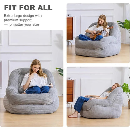 Jumbo Corduroy Bean Bag Chair with Armrests - Plush Seating for Adults, Ideal for Relaxing - Blu Lotus Boutique