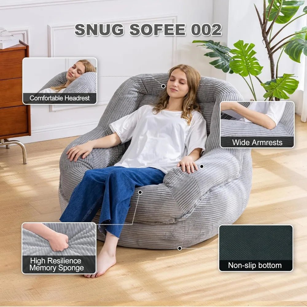 Jumbo Corduroy Bean Bag Chair with Armrests - Plush Seating for Adults, Ideal for Relaxing - Blu Lotus Boutique