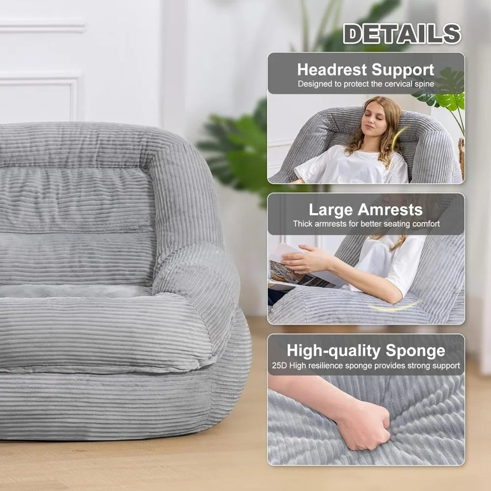 Jumbo Corduroy Bean Bag Chair with Armrests - Plush Seating for Adults, Ideal for Relaxing - Blu Lotus Boutique