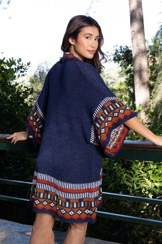 Kachina Patterned Knitted Cardigan Style Ruana - Blu Lotus Boutique