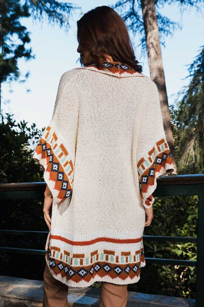 Kachina Patterned Knitted Cardigan Style Ruana - Blu Lotus Boutique