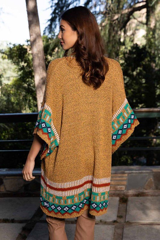 Kachina Patterned Knitted Cardigan Style Ruana - Blu Lotus Boutique