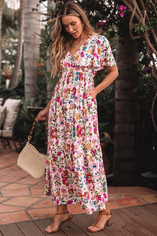 Kaitlyn Floral Short Sleeve Maxi Dress - Blu Lotus Boutique