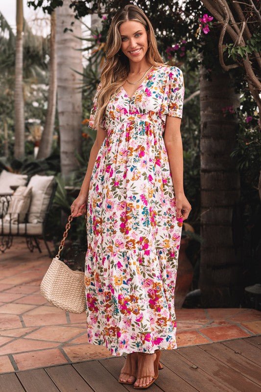 Kaitlyn Floral Short Sleeve Maxi Dress - Blu Lotus Boutique