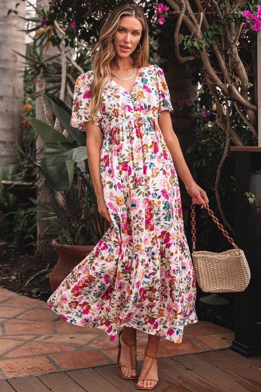 Kaitlyn Floral Short Sleeve Maxi Dress - Blu Lotus Boutique