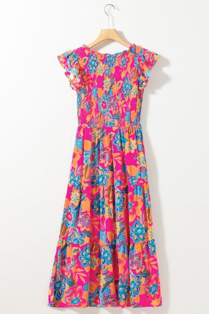 Kamari Boho Floral V Neck Ruffle Tiered Long Dress - Blu Lotus Boutique